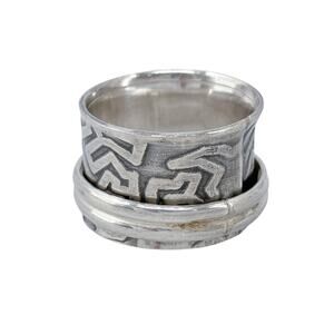 Vintage Sterling Silver 925 Etched Pattern Spinner Ring Size 5.5